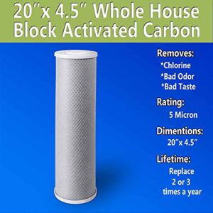 2 High Capacity Coconut Shell Carbon Block & 2 Big Polypropylene Sediment 5 Micron 4.5" x 20" Water Filter Cartridges for Universal Whole House System COMPATIBLE WITH: FC25BX4, 155358-43, DGD-5005-20