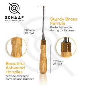 Schaaf Tools 4-Piece Wood Chisel Set | Finely Crafted Wood Chisels for Woodworking | Durable Cr-V Steel Bevel Edged Blade, Tempered to 60HRc | Tool Roll Included