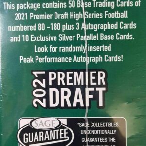 2021 SAGE Hit Premier Draft High Series Football BLASTER box (63 cards/bx incl. THREE Autograph cards)