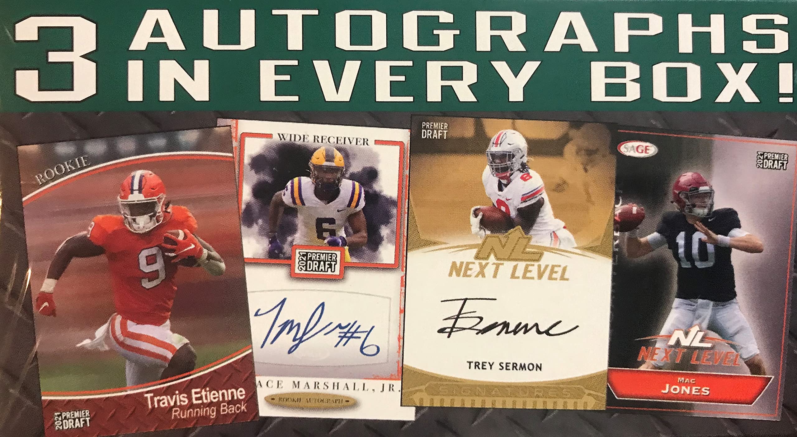 2021 SAGE Hit Premier Draft High Series Football BLASTER box (63 cards/bx incl. THREE Autograph cards)