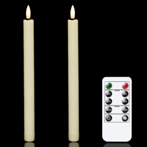 vtobay flameless taper candles with remote timer,set of 2 ivory flickering led candlesticks,battery operated window plastic warm fire candles for indoor outdoor decor,(no scent, 0.78” x 10.24”)