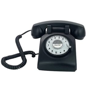 telpal retro single line corded desk telephone classic vintage rotary dial hands free landline phone for home/office/hotel, antique phones for seniors gift (black)