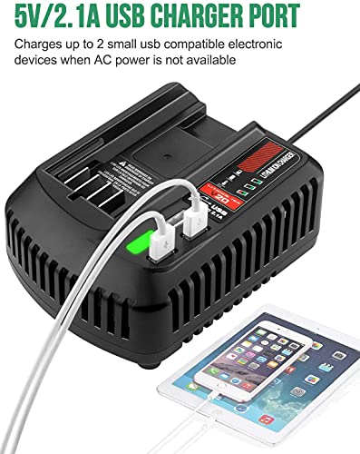 CMCB104 V20 Battery Fast Charger Replacement for Craftsman V20 Craftsman 20V max Lithium Compact Batteries Lithium Battery CMCB202 CMCB204 CMCB206 with 2 USB Ports