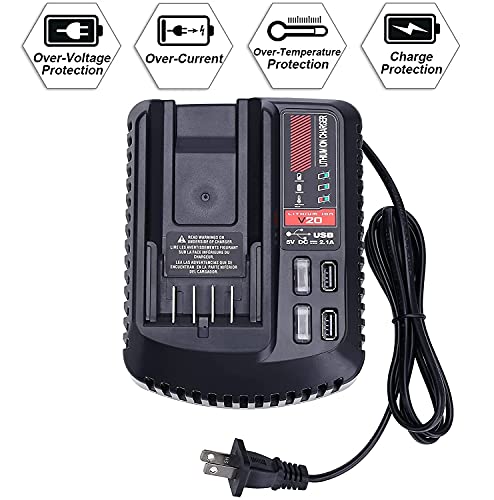 CMCB104 V20 Battery Fast Charger Replacement for Craftsman V20 Craftsman 20V max Lithium Compact Batteries Lithium Battery CMCB202 CMCB204 CMCB206 with 2 USB Ports