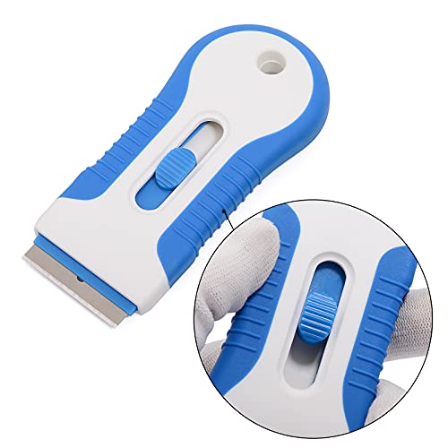 EHDIS Ceramic Scraper Car Sticker Remover Glass Stove Top Razor Scraper Label,Glue,Paint,Adhesive Remover Tool + 10pcs Stainless Steel Razor Blades (Blue)