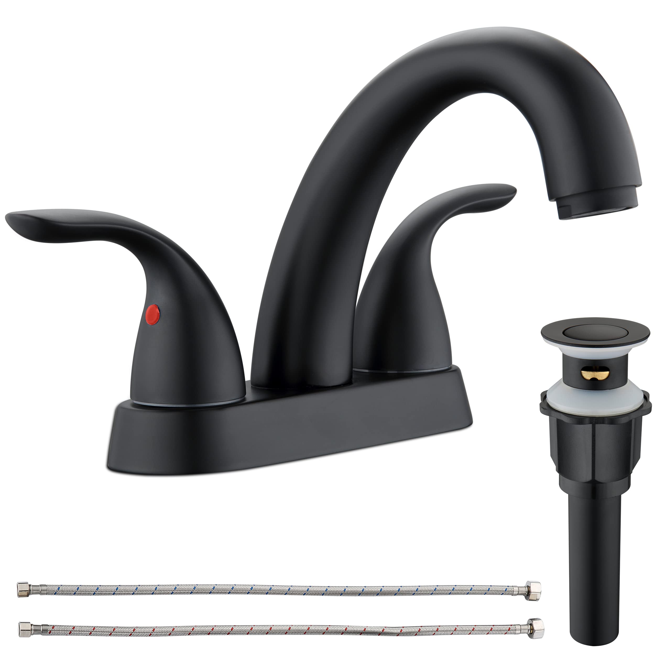 2 Handle Bathroom Sink Faucet, with Pop up Drain & Supply Lines, 4 Inch Centerset Faucet for Lavatory Bathroom Sink, Professional Modern Vessel Deck Mount Vanity rv Faucet, Matte Black