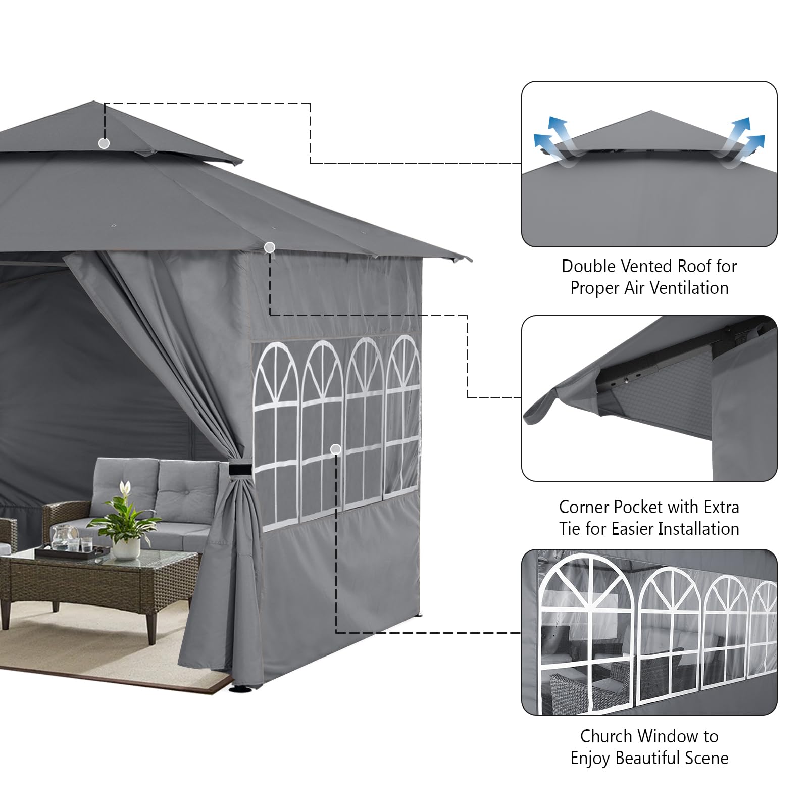 10’x10’ Outdoor Gazebo for Patio with Church Window SideWalls by ABCCANOPY