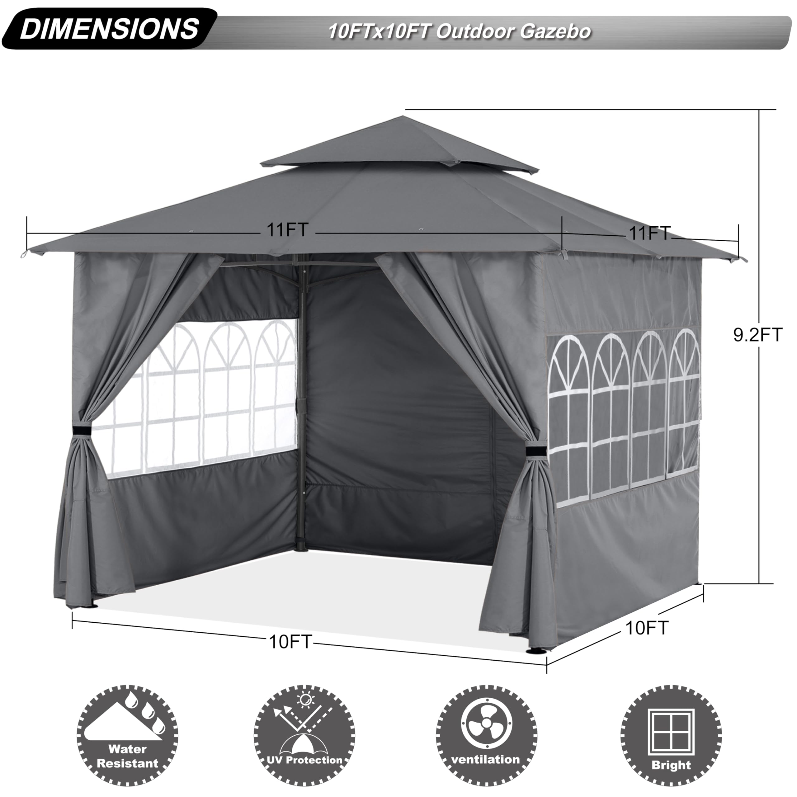 10’x10’ Outdoor Gazebo for Patio with Church Window SideWalls by ABCCANOPY