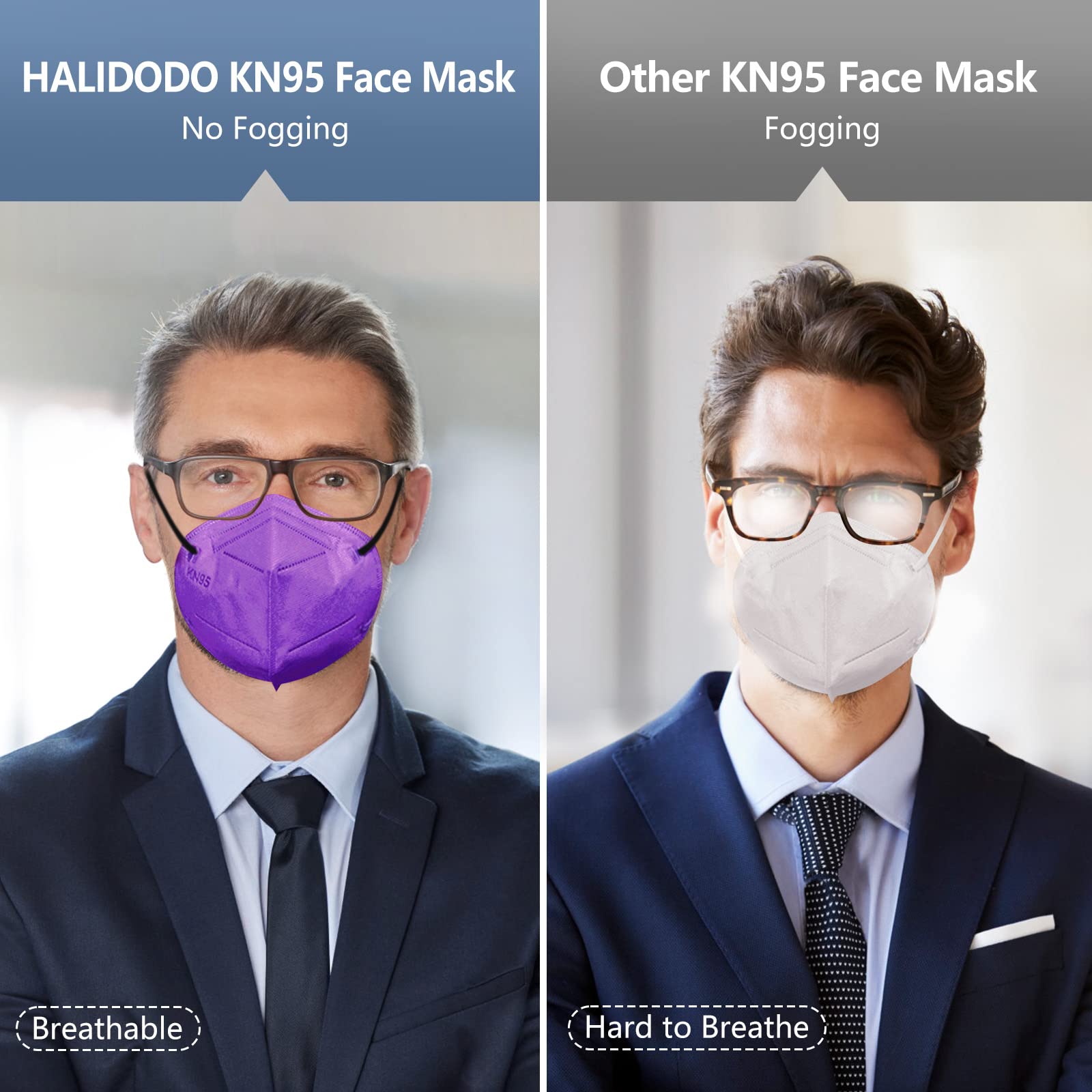 HALIDODO 60 Packs KN95 Face Mask, Individually Wrapped 5-Plyers Protection Cup Dust Face Mask, Breathable Protection Mask for Women Man, Multicolor