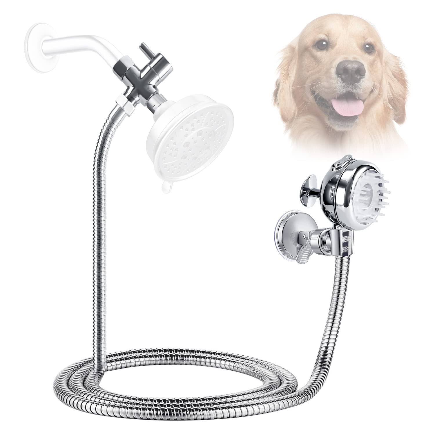 Sneatup Pet Shower Set with 8.2ft Hose for Bathroom Shower Arm (Suction Holder)