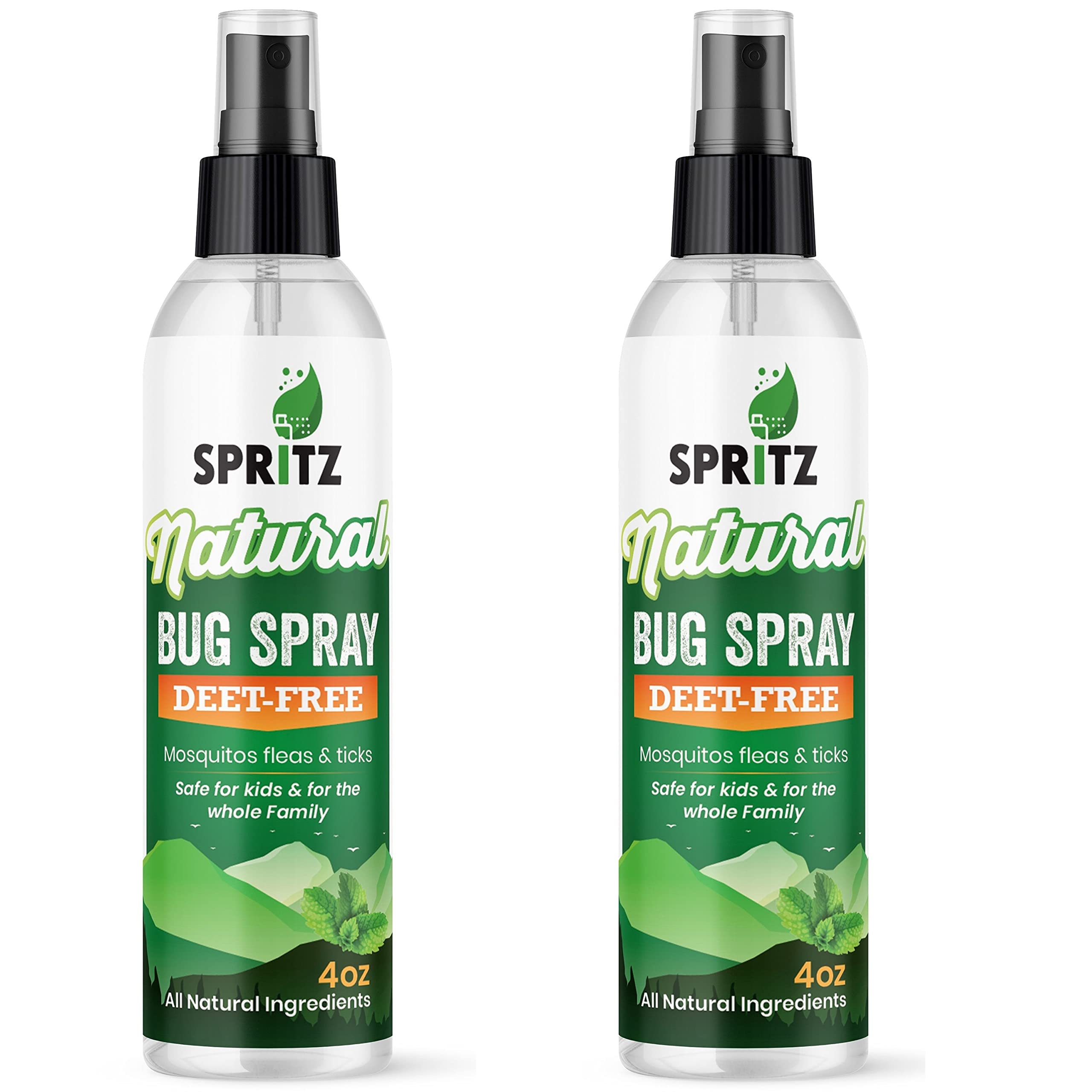 Spritz All Natural Bug & Mosquito Repellent Spray - Safe for Adults, Kids, Pets, & Environment - Works On All Insects - Made in USA - DEET Free 2 x 4oz