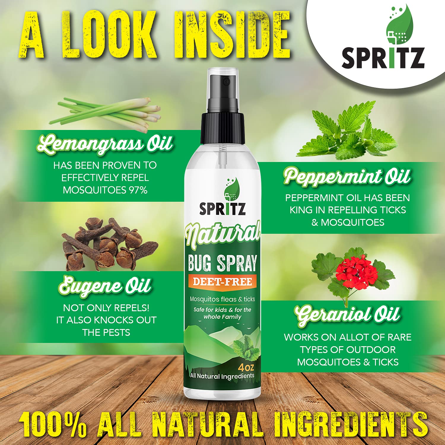 Spritz All Natural Bug & Mosquito Repellent Spray - Safe for Adults, Kids, Pets, & Environment - Works On All Insects - Made in USA - DEET Free 2 x 4oz