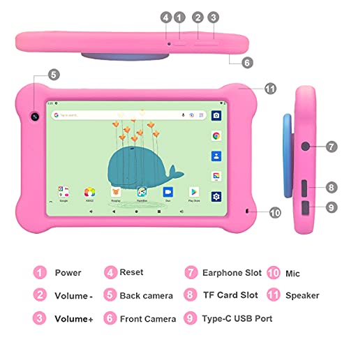 ANXONIT Kids Tablet, 7 inch WiFi Android 11 Tablet for Kid, Full HD 1920x1200 IPS Screen, 2GB RAM 32GB ROM,Kidoz Game Education Apps (Pink)