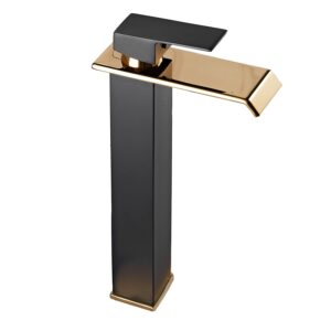 Bathroom Vessel Faucet Black Gold Waterfall One Hole Bowl Sink Faucet Bathroom Faucets Tall Single Handle Bath Vanity Lavatory Deck Mount Supply Lines Hose Commercial