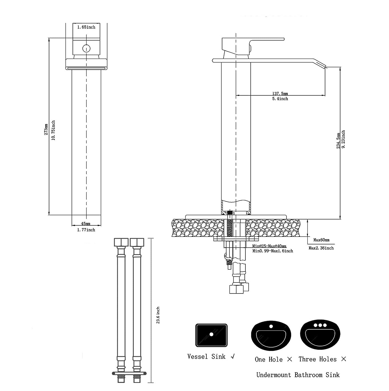 Bathroom Vessel Faucet Black Gold Waterfall One Hole Bowl Sink Faucet Bathroom Faucets Tall Single Handle Bath Vanity Lavatory Deck Mount Supply Lines Hose Commercial