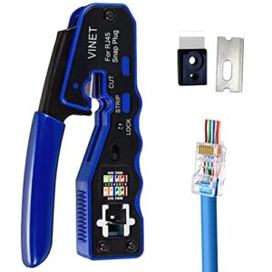 vinet rj45 crimp tool ethernet crimping tool all-in-one crimper wire stripper cutter for pass through cat6 cat5e connectors with replacement blades