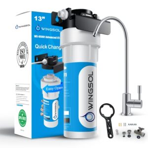 wingsol under sink water filter with faucet, nsf/ansi 53&42, reduce 99.99% lead, chlorine, heavy metals, alkaline water & mineral water, anti-clogged no-crack no-leak, easy change, life indicator