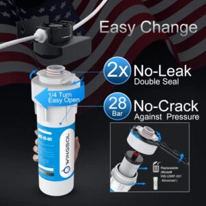 Wingsol Under Sink Water Filter with Faucet, NSF/ANSI 53&42, Reduce 99.99% Lead, Chlorine, Heavy Metals, Alkaline Water & Mineral Water, Anti-Clogged No-Crack No-Leak, Easy Change, Life Indicator