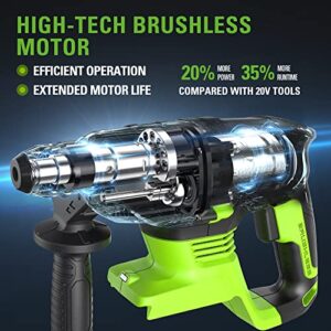 Greenworks 24V Lithium-ion Brushless SDS 2J Heavy Duty Rotary Hammer Drill, 1-Inch Cordless Hammer Drill for Concrete, 4-Mode Variable Speed, 4AH (USB) Battery & Charger Included