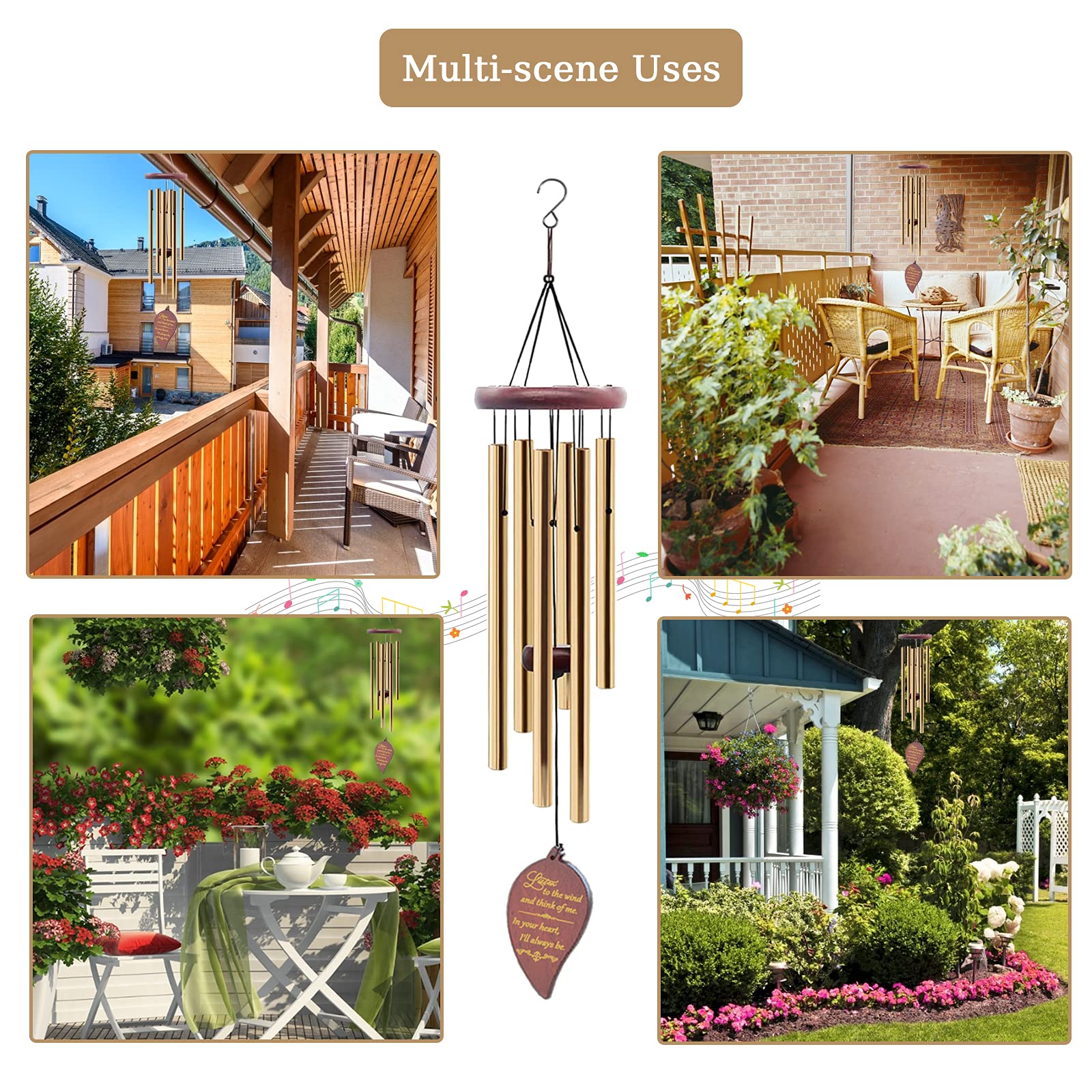 Soopau Wind Chimes for Outside, 30" Wooden Sympathy Wind Chimes Memorial Wind Chime for Loss of Loved One Mother Father, Sympathy Gift Home Decor Outdoor Garden Patio