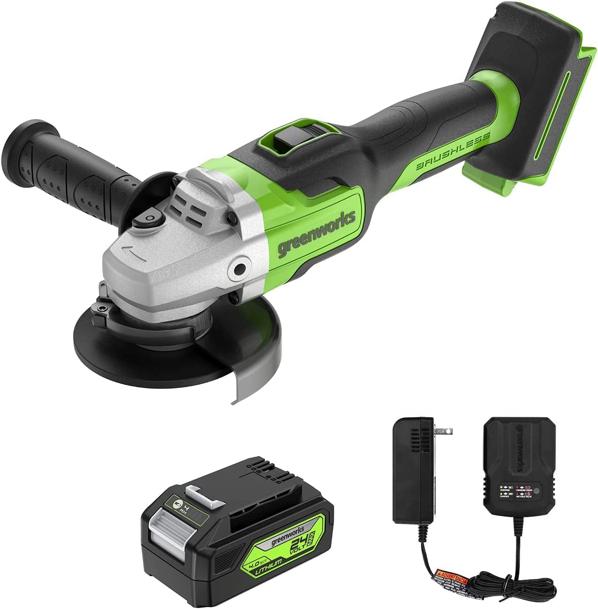 Greenworks 24V Angle Grinder Brushless Cordless, 4-1/2-Inch, with 4AH Battery and 2A Charger