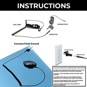 Static Care ESD Mat Workstation Ground Kit - 15' Common Point with Banana Plug, Universal Snap Kit, Banana Plug Adapter, 6' Coil Cord with Alligator Clip, Black Fabric Wrist Band 4mm