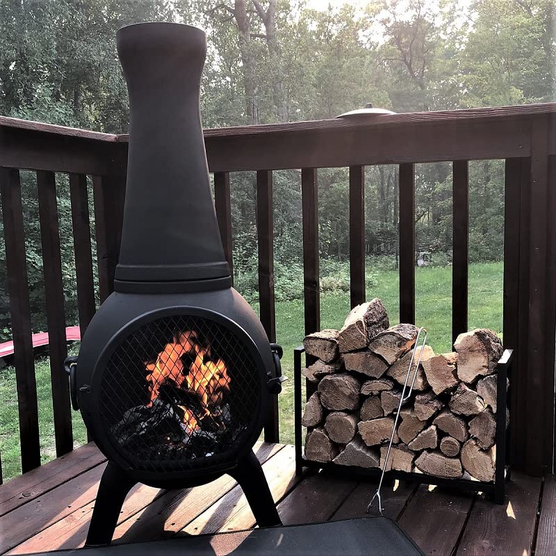 The Blue Rooster Prairie Fire Chiminea Outdoor Fireplace - Wood Burning Cast Aluminum Deck or Patio Firepit