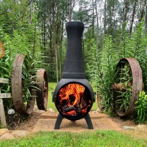 The Blue Rooster Prairie Fire Chiminea Outdoor Fireplace - Wood Burning Cast Aluminum Deck or Patio Firepit
