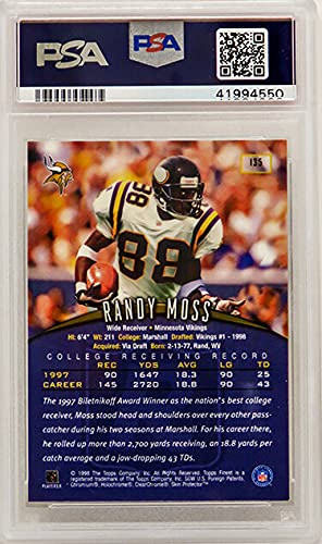 Randy Moss (Vikings) 1998 Topps Finest Football #135 RC Rookie Card - PSA 10 GEM MINT (New Label)