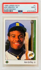 ken griffey jr (seattle mariners) 1989 upper deck baseball #1 rc rookie card - psa 9 mint (new label)
