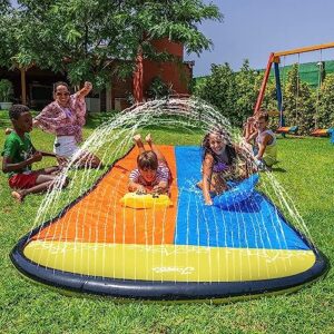 jambo xl premium slip splash and slide with 2 bodyboards, heavy duty water slide with advanced 3-way water sprinkler system, backyard waterslide outdoor water toys n slides for kids…