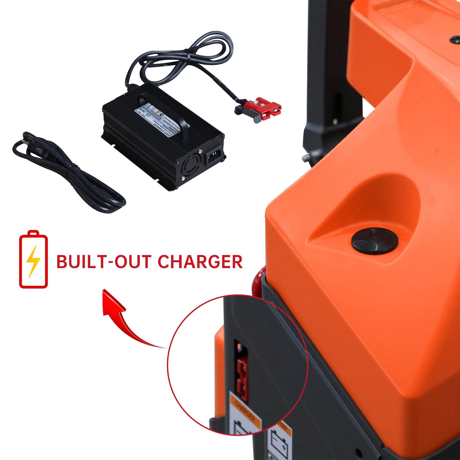 Tory Carrier Electric Pallet Jack/Truck Power Lithium Battery 3300lb Capacity 48x27 Forks Used in Warehousing and Handling-Orange Style