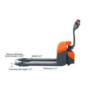 Tory Carrier Electric Pallet Jack/Truck Power Lithium Battery 3300lb Capacity 48x27 Forks Used in Warehousing and Handling-Orange Style