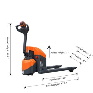 Tory Carrier Electric Pallet Jack/Truck Power Lithium Battery 3300lb Capacity 48x27 Forks Used in Warehousing and Handling-Orange Style