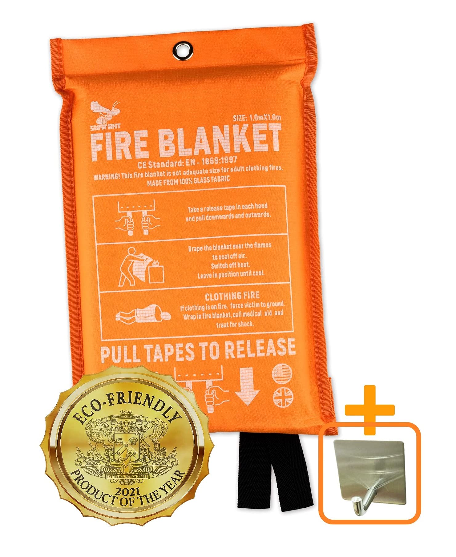 Supa Ant Emergency Fire Blanket for Home and Kitchen - 1 Pack 1500F High Visibility (Glow in The Dark) Smother Kitchen Fire Blanket - CE Certified Hero Fire Blankets Emergency for Home (40in)