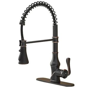 bathlavish oil rubbed bronze kitchen faucet pull down 3 outlet mode sprayer bar sink farmhouse commercial single hole single handle mixer tap with 10-inch hole cover plate solid brass lead-free