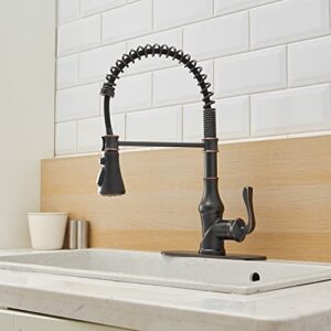 BATHLAVISH Oil Rubbed Bronze Kitchen Faucet Pull Down 3 Outlet Mode Sprayer Bar Sink Farmhouse Commercial Single Hole Single Handle Mixer Tap with 10-Inch Hole Cover Plate Solid Brass Lead-Free