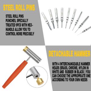 BESTNULE Punch Set, Punch Tools, Roll Pin Punch Set, Made of Solid Material Including Steel Punches and Hammer, Ideal for Maintenance (Without Bench Block)