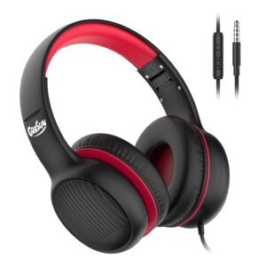 gorsun premium a66 kids headphones with 85db/94db volume limited, in-line hd mic, audio sharing, foldable toddler headphones, adjustable, children headphones over-ear for school travel,red