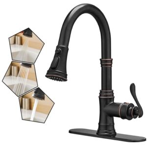 bathlavish bronze kitchen sink faucet oil rubbed with pull down sprayer commercial farmhouse single hole single handle with hole cover plate solid brass lead-free
