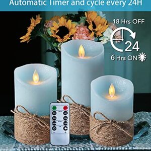 Petristrike Ocean Blue Flameless Candles, Nautical Themed Led Pillar Candles with Remote & Timer, Decorative Flickering Candles for Gifts, Party, Wedding, Home Decorations - Set of 3