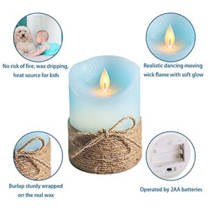 Petristrike Ocean Blue Flameless Candles, Nautical Themed Led Pillar Candles with Remote & Timer, Decorative Flickering Candles for Gifts, Party, Wedding, Home Decorations - Set of 3