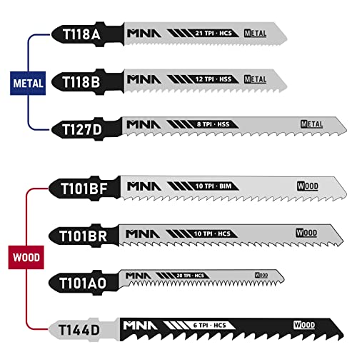 MNA Multi-Purpose Jig-Saw Blades, 50 Pieces, Assorted Jig Saw Kit Value Pack for Wood, Plastic and Metal Cutting with Carry Case