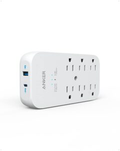 anker outlet extender and usb wall charger, 6 outlets and 2 usb ports, 20w usb c power delivery high-speed charging iphone 15/15 plus/15 pro/15 pro max, multi-plug for dorm, home, and office, white