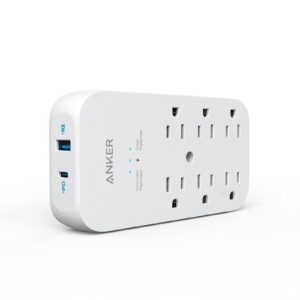 Anker Outlet Extender and USB Wall Charger, 6 Outlets and 2 USB Ports, 20W USB C Power Delivery High-Speed Charging iPhone 15/15 Plus/15 Pro/15 Pro Max, Multi-Plug for Dorm, Home, and Office, White