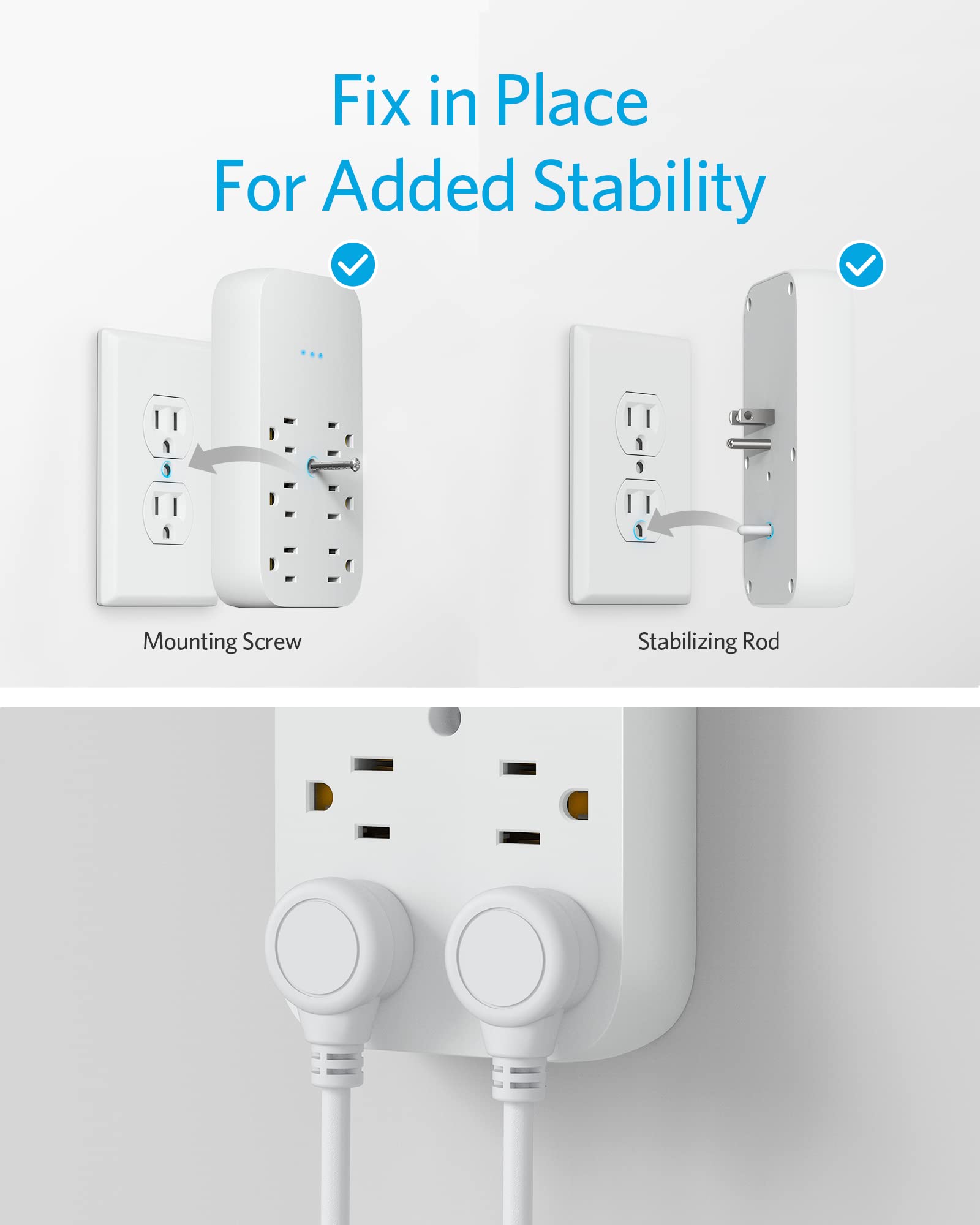 Anker Outlet Extender and USB Wall Charger, 6 Outlets and 2 USB Ports, 20W USB C Power Delivery High-Speed Charging iPhone 15/15 Plus/15 Pro/15 Pro Max, Multi-Plug for Dorm, Home, and Office, White