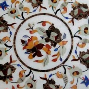 Pietra Dura White Marble Round 27" x 27" Inch Dining Table Top, Stone Coffee Table Top, Marble Centre Table Top Natural Indian Makrana White Marble Table Top, Piece Of Conversation