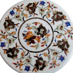 Pietra Dura White Marble Round 27" x 27" Inch Dining Table Top, Stone Coffee Table Top, Marble Centre Table Top Natural Indian Makrana White Marble Table Top, Piece Of Conversation