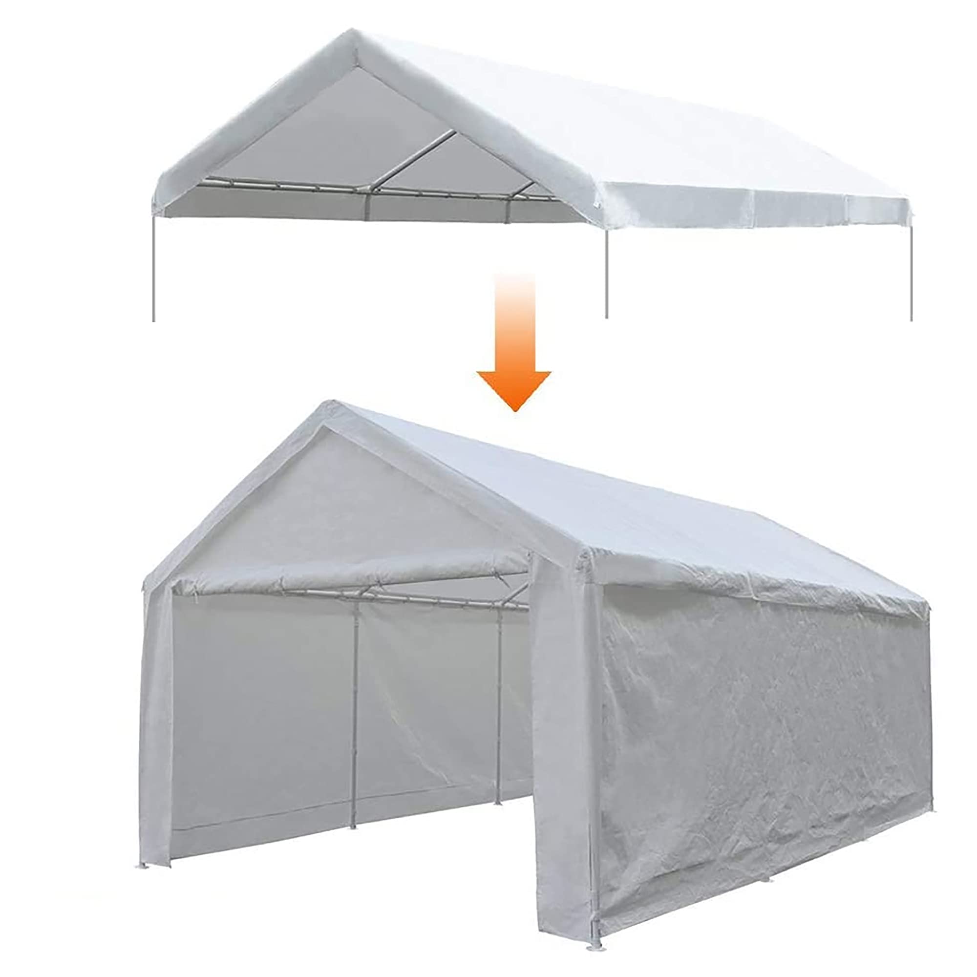 Abba Patio Carport Replacement Top Canopy Cover for Garage Shelter with Fabric Pole Skirts and Ball Bungees, 12 x 20 Feet, White