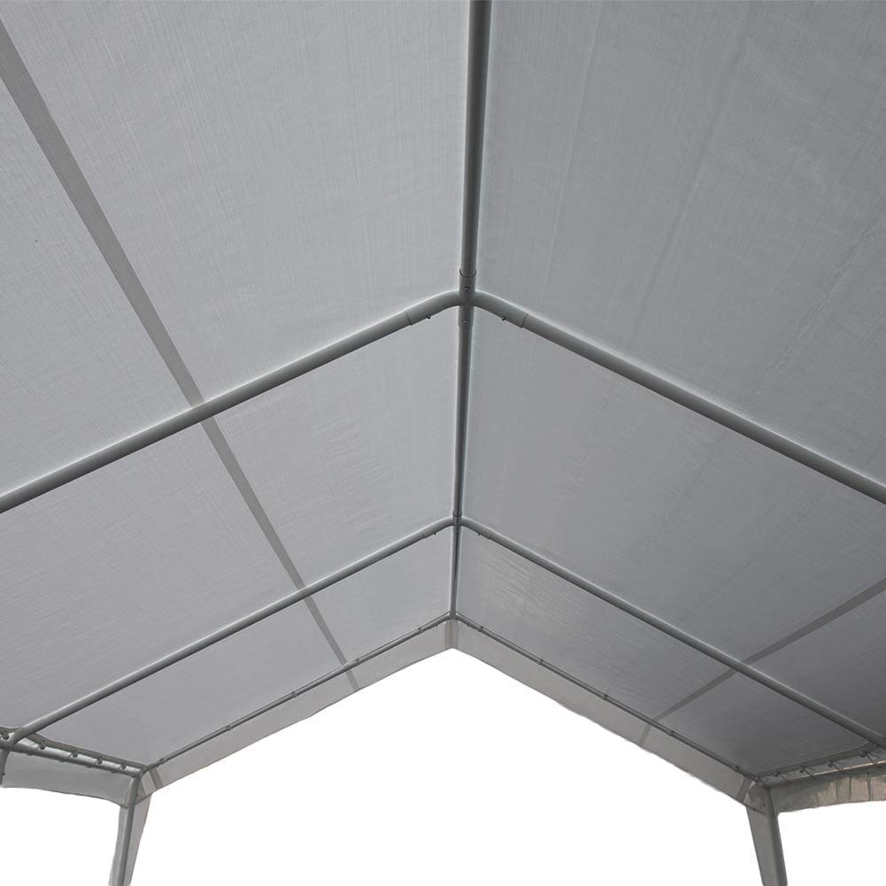 Abba Patio Carport Replacement Top Canopy Cover for Garage Shelter with Fabric Pole Skirts and Ball Bungees, 12 x 20 Feet, White